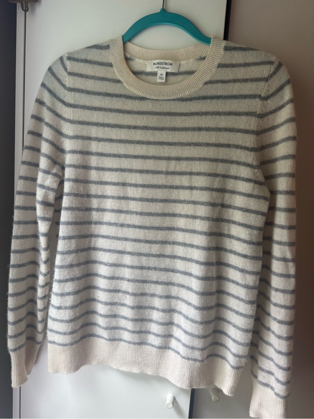 Nordstrom Cream and Gray Striped Cashmere Sweater